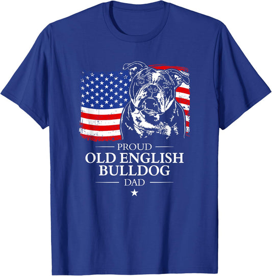Proud Old English Bulldog Dad American Flag patriotic dog T-Shirt - T-Shirt | Royal