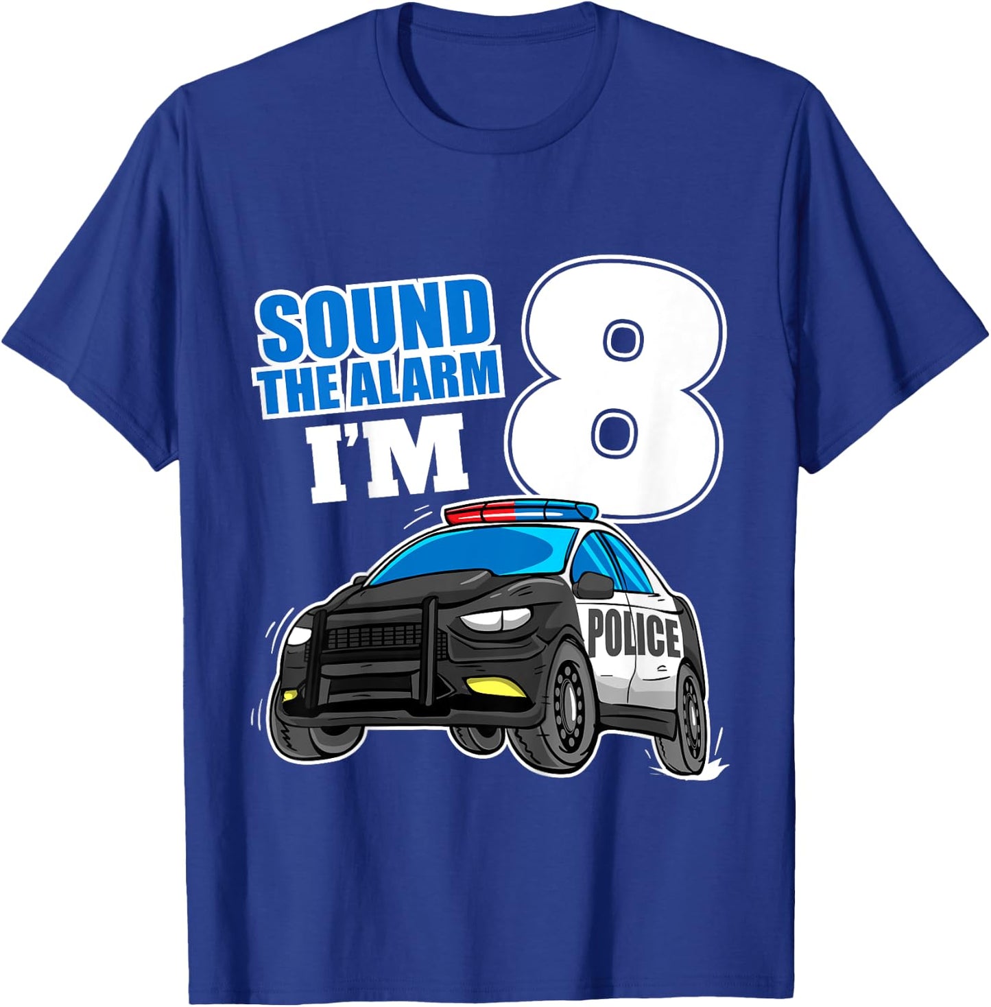 Kids Police Car 8th Birthday Boy 8 Cop Policeman Officer Eight T-Shirt - T-Shirt | Royal