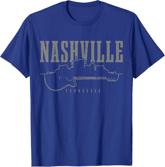 Nashville Tennessee Country Music City Skyline Guitar T-Shirt - T-Shirt | Royal