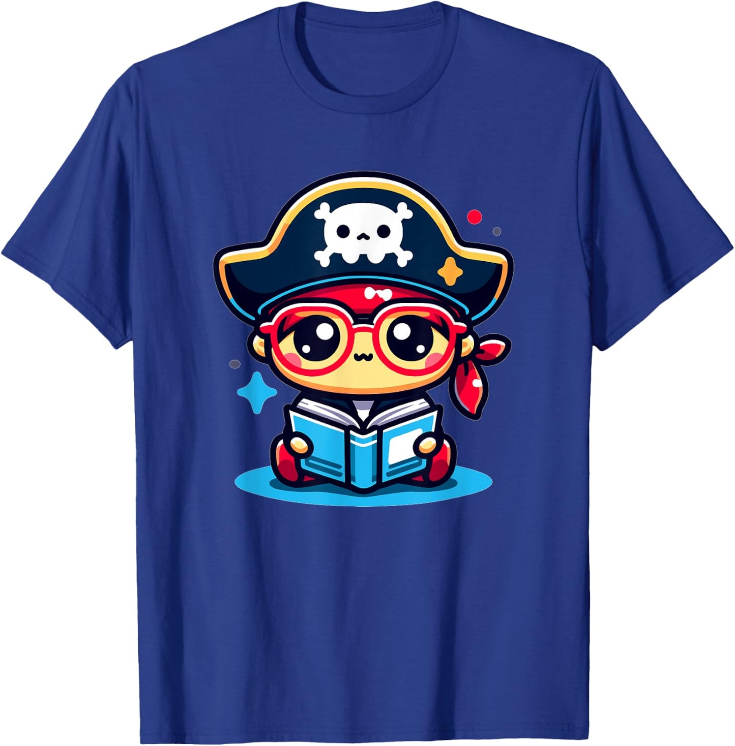 Adorable Book Lover Pirate With Reading Glasses Cute T-Shirt - T-Shirt | Royal