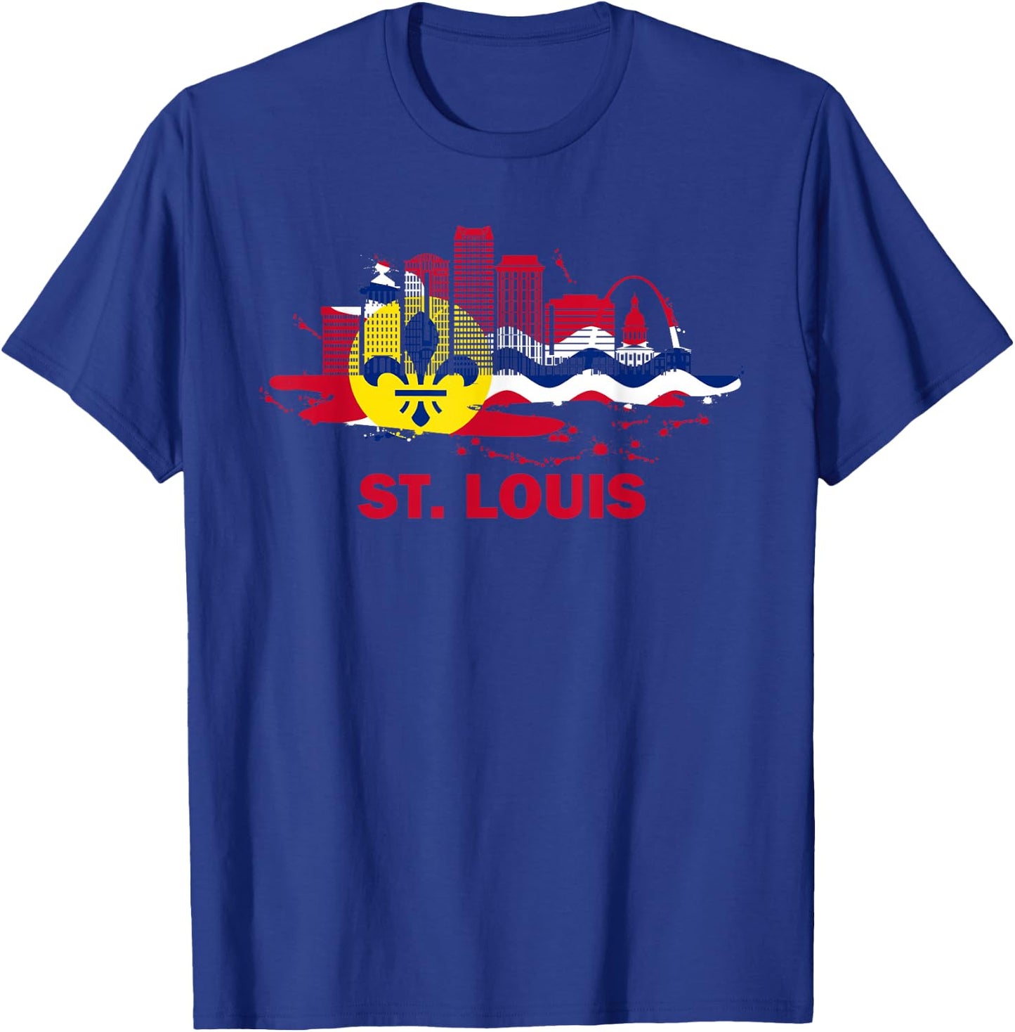 St. Louis City Flag Downtown Skyline - St. Louis Skyline T-Shirt - T-Shirt | Royal
