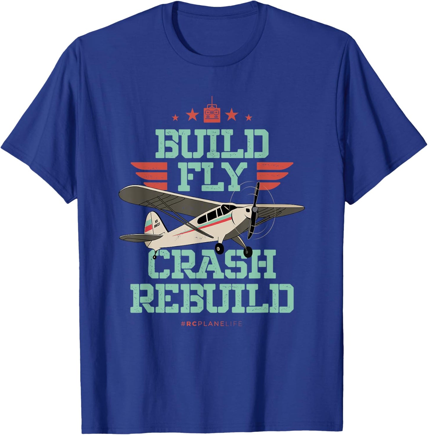 Vintage RC Plane Gifts Build Fly Crash Rebuild Airplane T-Shirt - T-Shirt | Royal