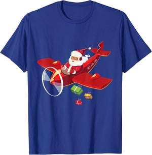 Christmas Santa Claus Pilot Flying Airplane Gift T-Shirt - T-Shirt | Royal