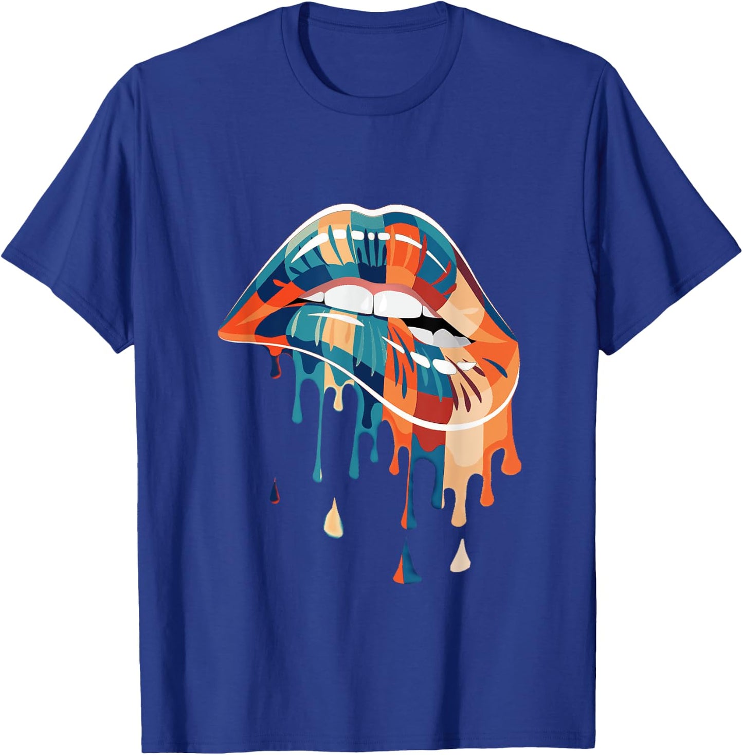 Retro - Biting Melting dripping Lips - Vintage colours T-Shirt - T-Shirt | Royal