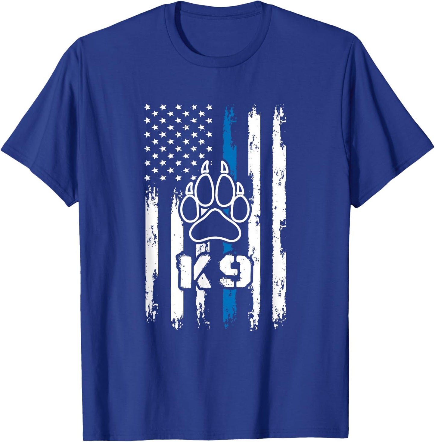 Police Flag with a Dog Paw and K9 T-Shirt - T-Shirt | Royal