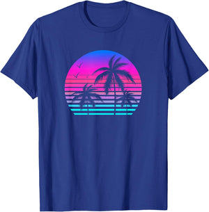 Sunset Palm Tree Cool Summer Vacation Style Vaporwave T-Shirt - T-Shirt | Royal
