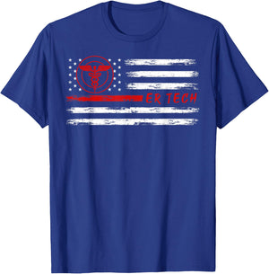 ER Tech US Flag Emergency Room Technologists ,ER Technicians T-Shirt - T-Shirt | Royal