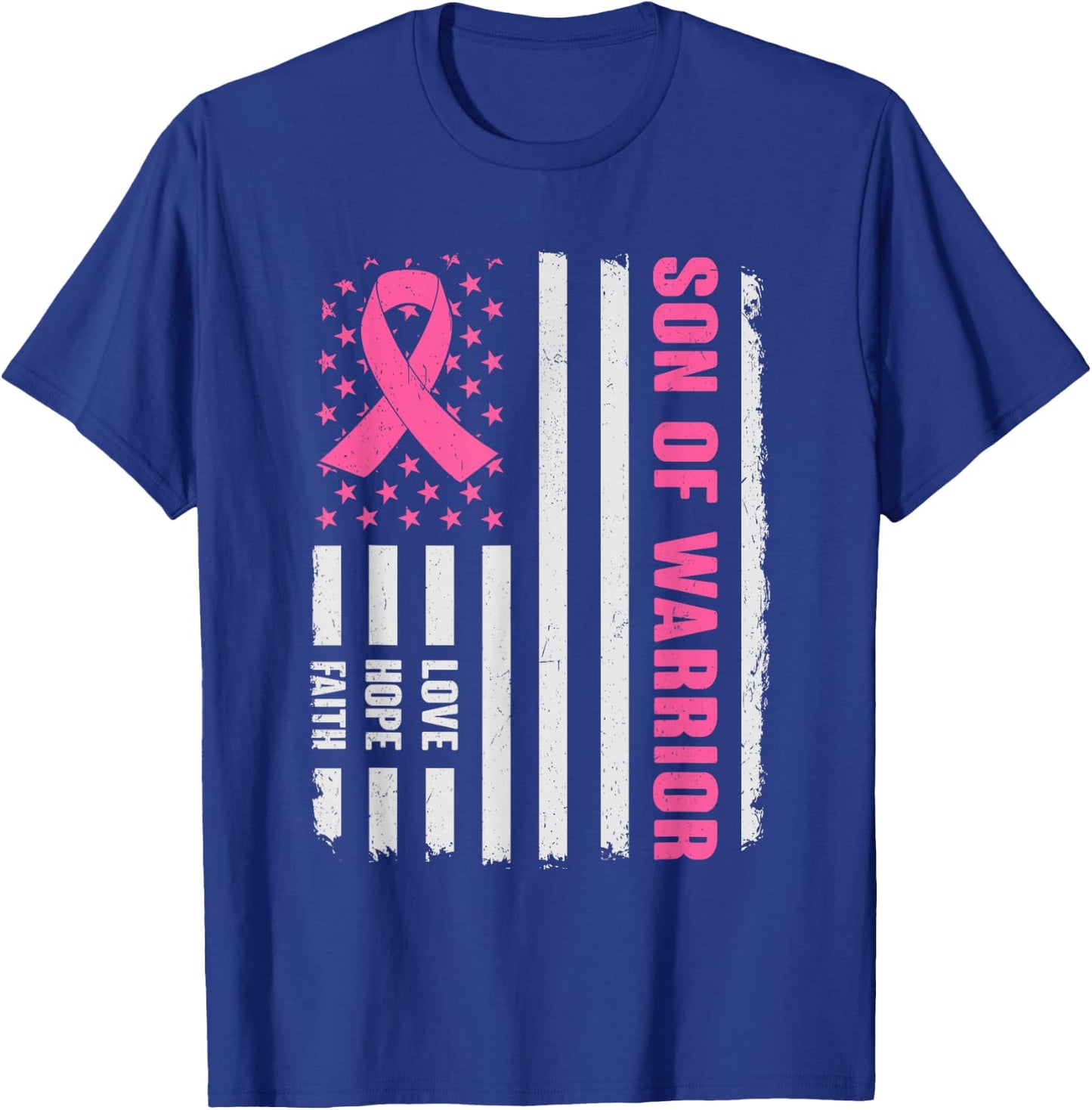 Son Of Warrior American Flag Breast Cancer Awareness T-Shirt - T-Shirt | Royal