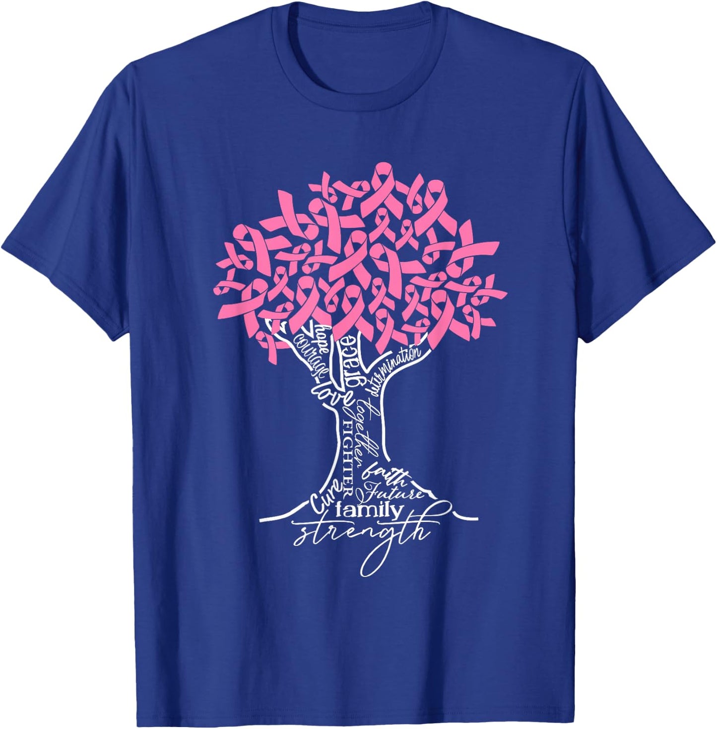 In October We Wear Pink Tree Ribbon Breast Cancer Awareness T-Shirt - T-Shirt | Royal