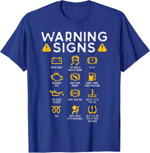 Car Warning Signs Funny Auto Technician Mechanic Garage Men T-Shirt - T-Shirt | Royal