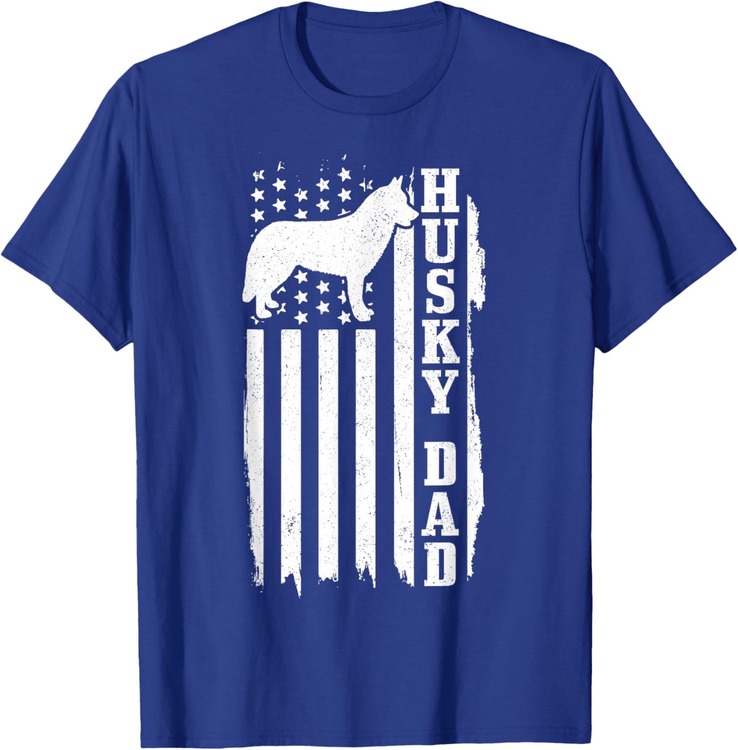 Husky Dad Vintage American Flag Patriotic Dog T-Shirt - T-Shirt | Royal