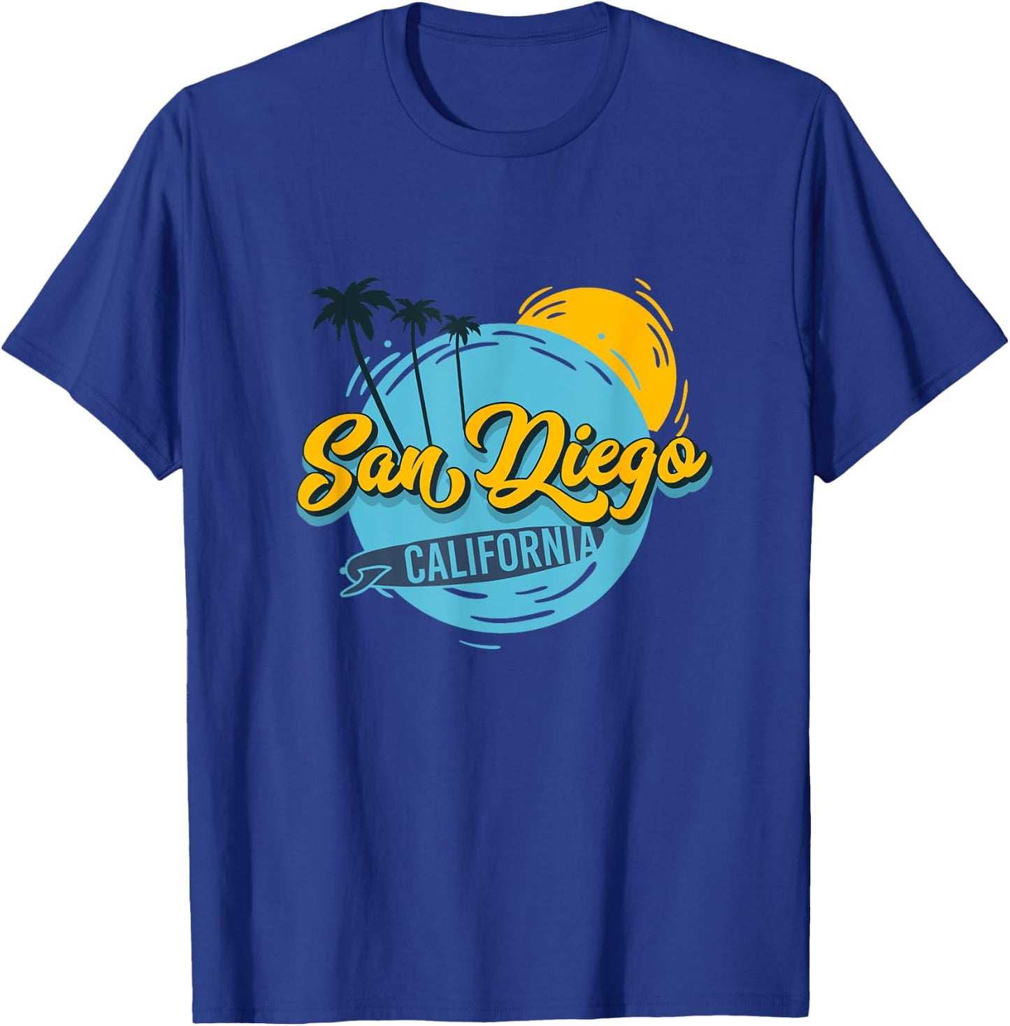 Retro San Diego Palm Tree, Surf And Sun California Souvenir T-Shirt - T-Shirt | Royal
