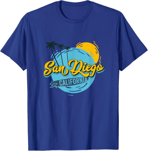 Retro San Diego Palm Tree, Surf And Sun California Souvenir T-Shirt - T-Shirt | Royal