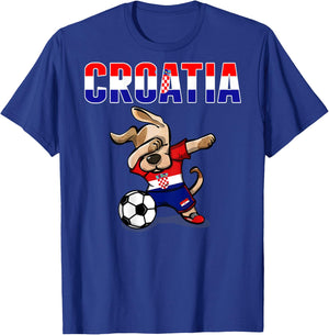 Dabbing Dog Croatia Soccer Fan Jersey Croatian Flag Football Women Kids T-Shirt - T-Shirt | Royal