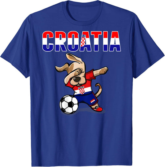 Dabbing Dog Croatia Soccer Fan Jersey Croatian Flag Football Women Kids T-Shirt - T-Shirt | Royal