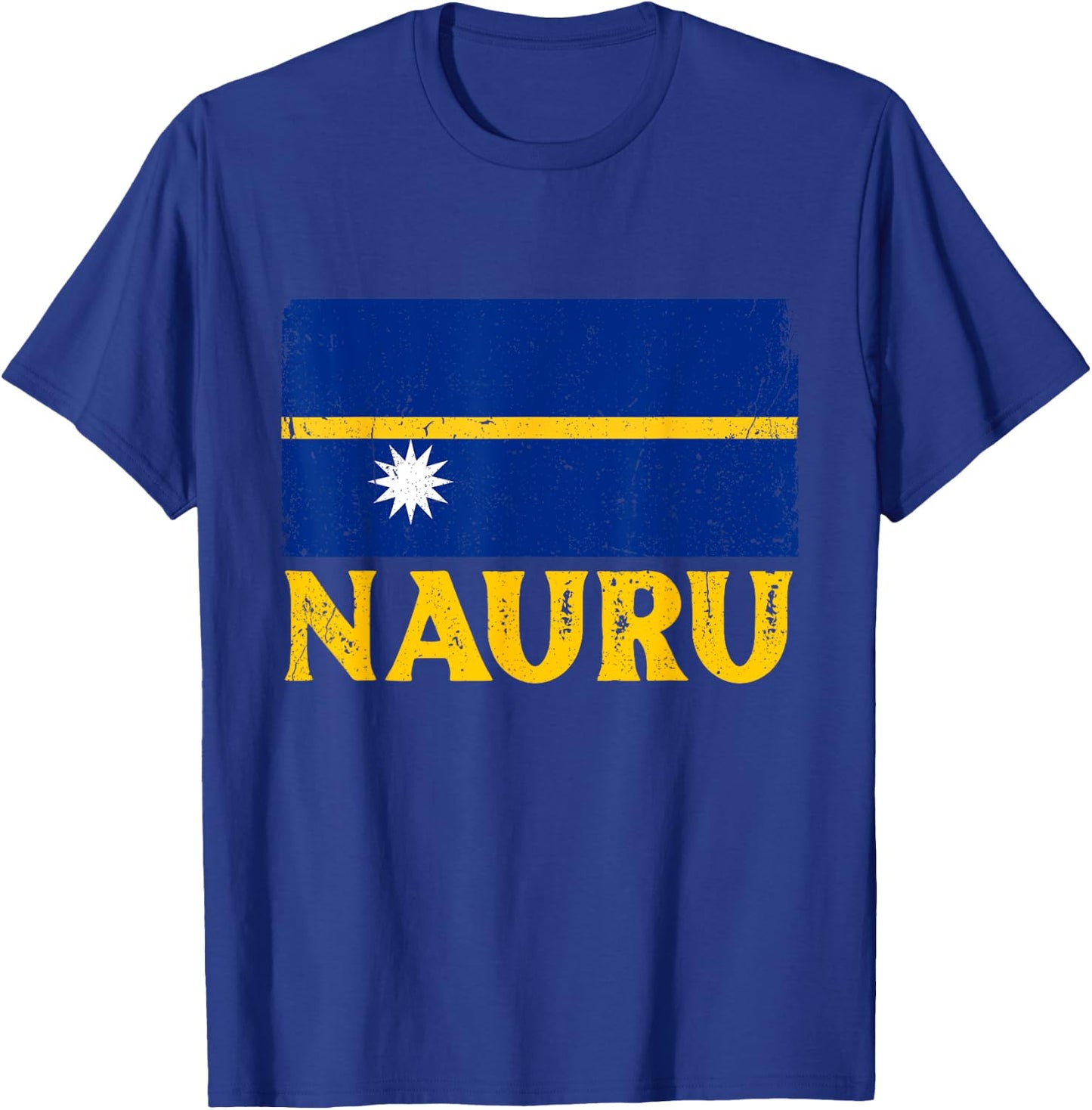 Distressed Retro Nauru Flag Men Women Kids Patriotic T-Shirt - T-Shirt | Royal