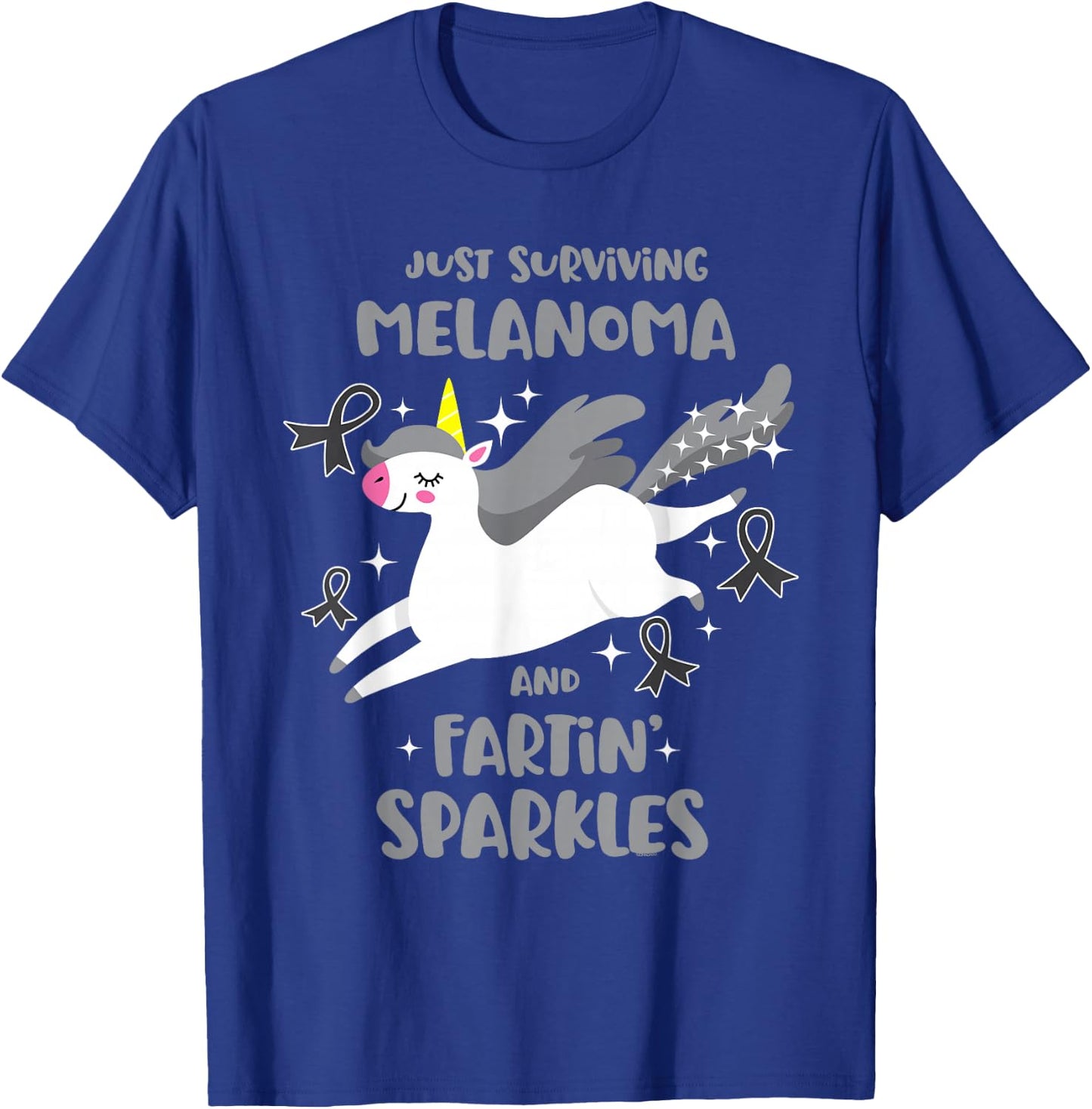 Melanoma Survivor Quote Farting Unicorn Cancer Awareness T-Shirt - T-Shirt | Royal