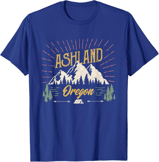 Vintage Ashland Oregon Mountain Outdoors Hiking T-Shirt - T-Shirt | Royal