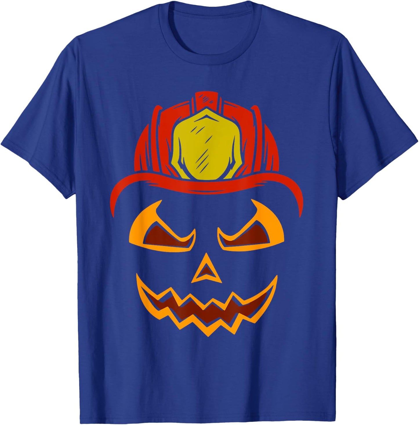 Firefighter Pumpkin Face Costume Halloween T-Shirt - T-Shirt | Royal