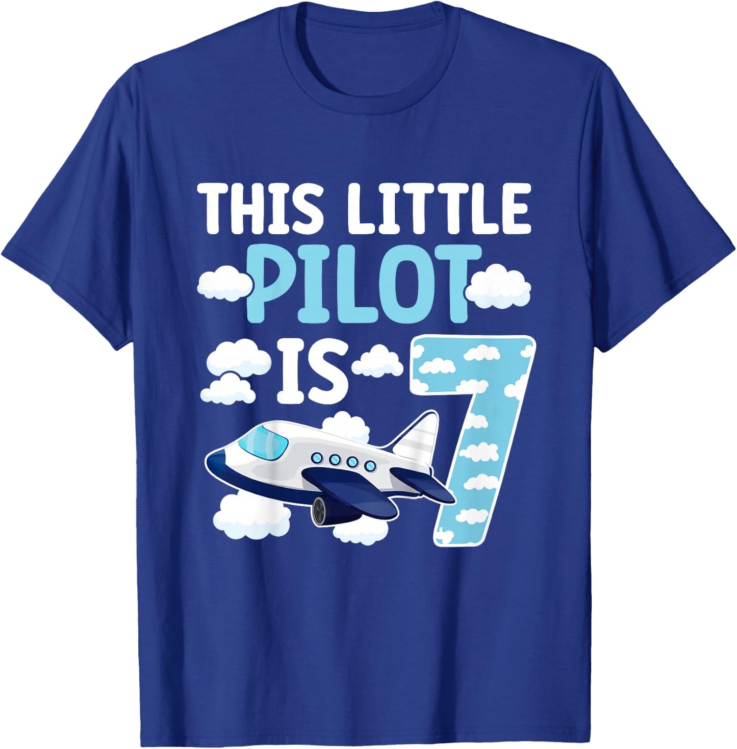 7th Airplane Birthday Party Seven Year Old Pilot Birthday T-Shirt - T-Shirt | Royal