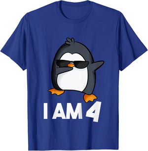Penguin Birthday Shirt 4 Years Old Birthday Outfit Kids T-Shirt - T-Shirt | Royal
