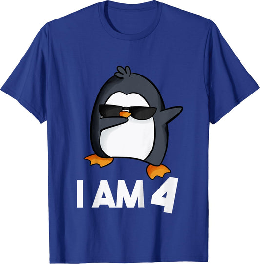 Penguin Birthday Shirt 4 Years Old Birthday Outfit Kids T-Shirt - T-Shirt | Royal