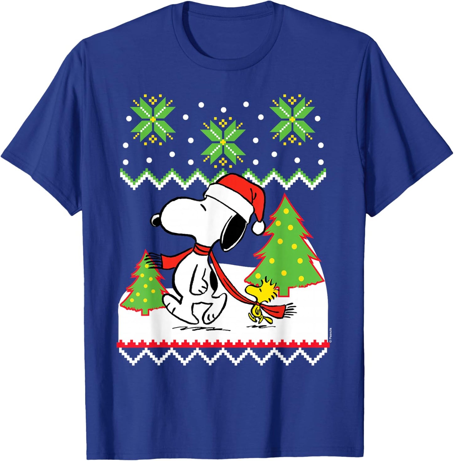 Peanuts Santa Snow Snoopy and Woodstock T-Shirt - T-Shirt | Royal