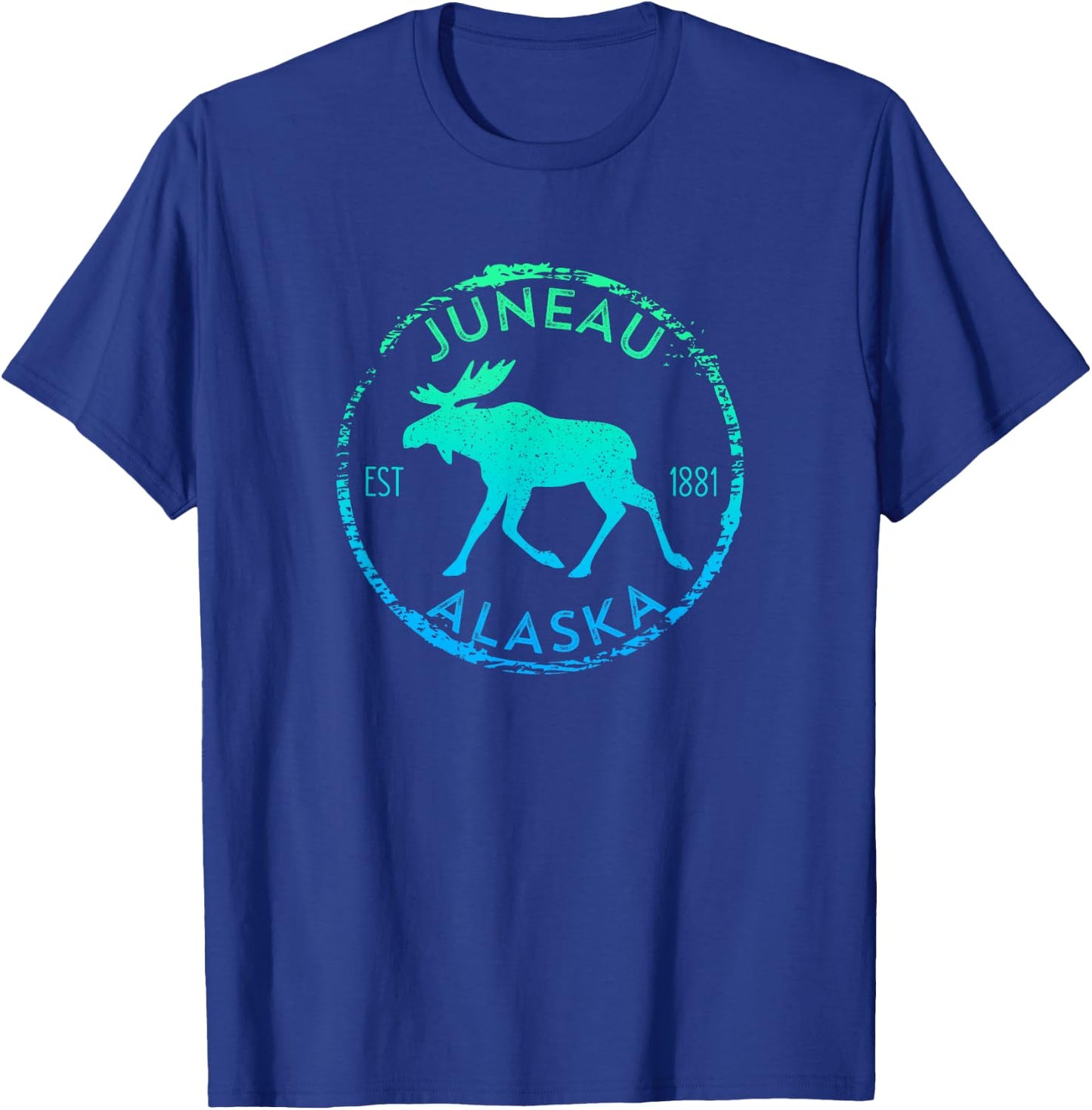 Juneau Alaska Moose Gradient Distressed Souvenir T-Shirt - T-Shirt | Royal