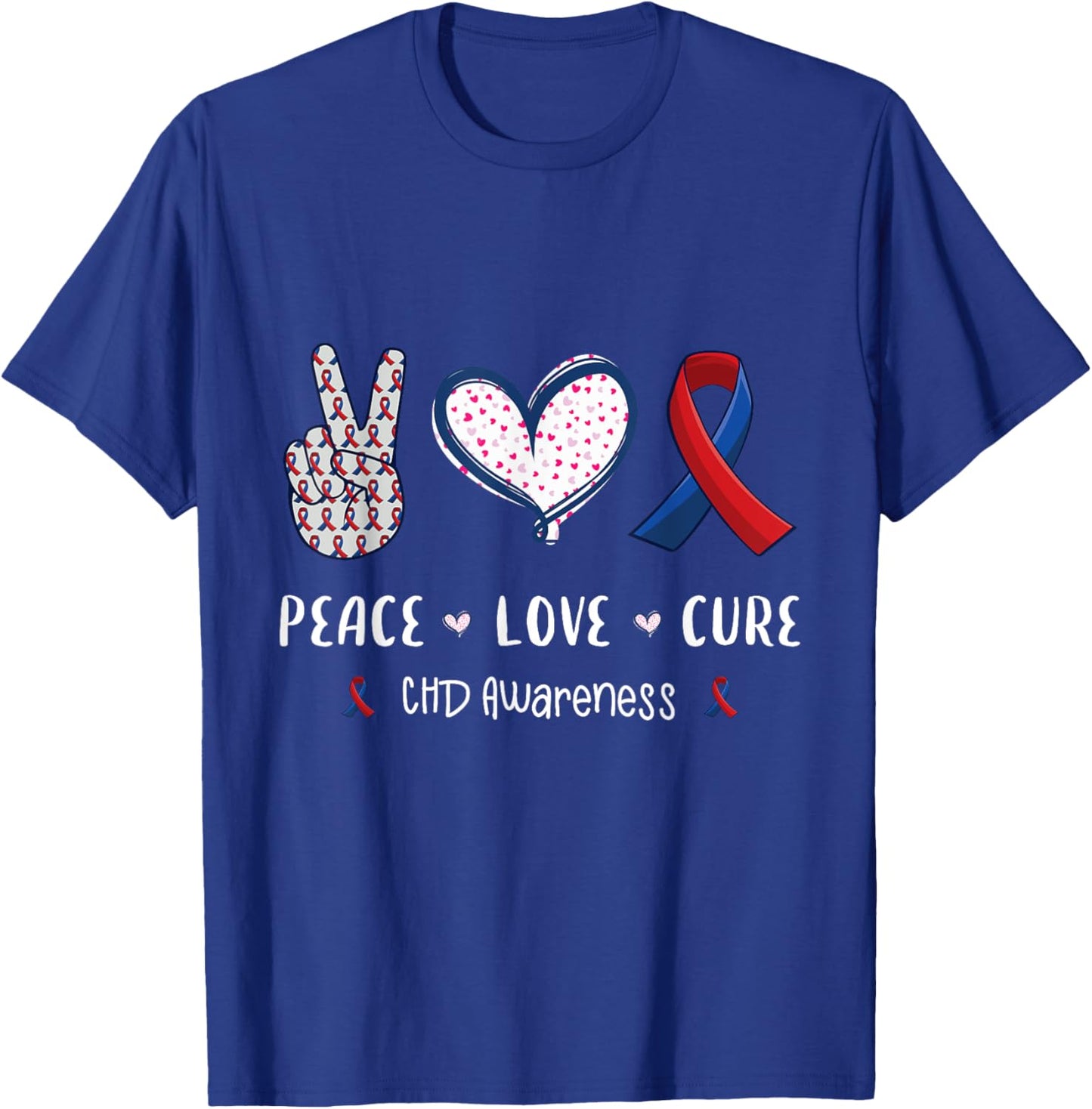 Peace Love cure CHD heart disease awareness men women kids T-Shirt - T-Shirt | Royal