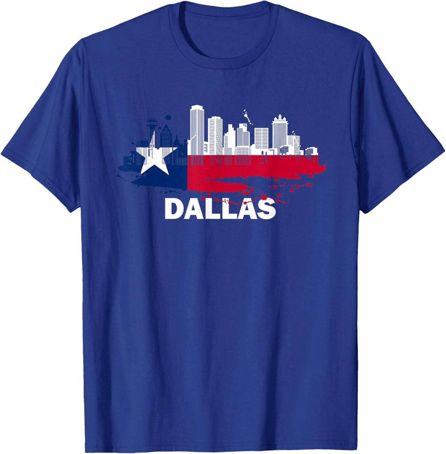 Texas State Flag - Dallas Cityscape - Dallas Skyline T-Shirt - T-Shirt | Royal