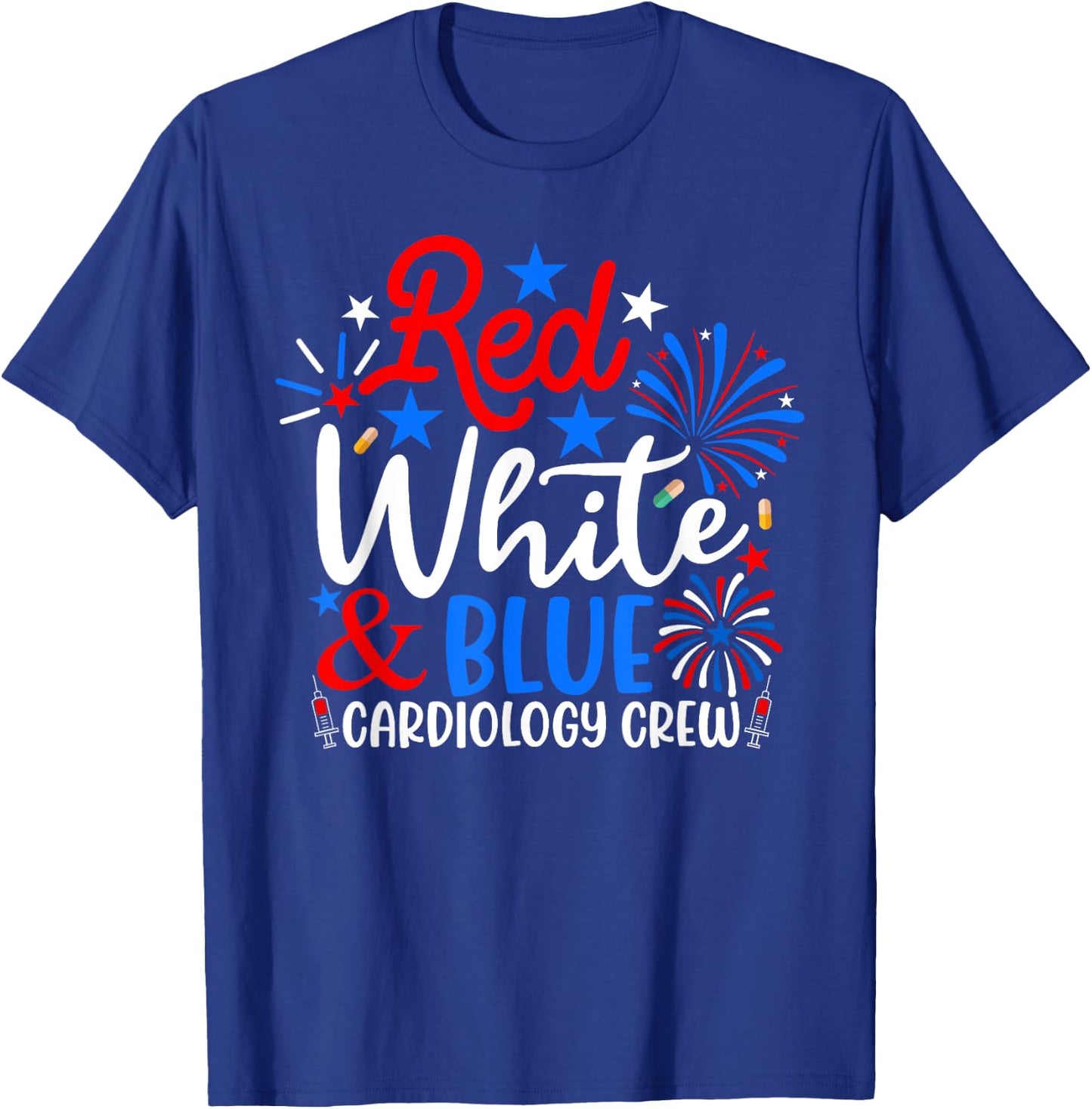 Red White And Blue Cardiology Crew Funny 4th Of July Nurse T-Shirt - T-Shirt | Royal