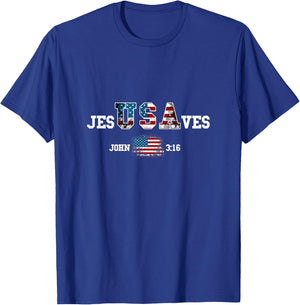 Jesus Saves USA American Flag Patriotic Christian T-Shirt - T-Shirt | Royal