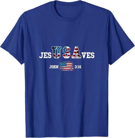 Jesus Saves USA American Flag Patriotic Christian T-Shirt - T-Shirt | Royal
