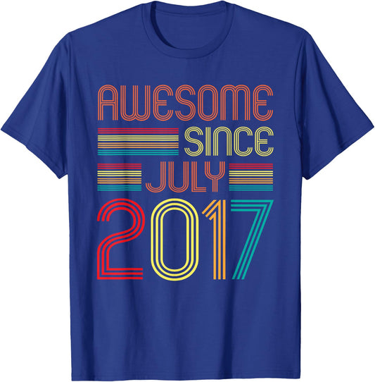 Awesome Since July 2017 Vintage 8th Birthday 8 Years Old T-Shirt - T-Shirt | Royal