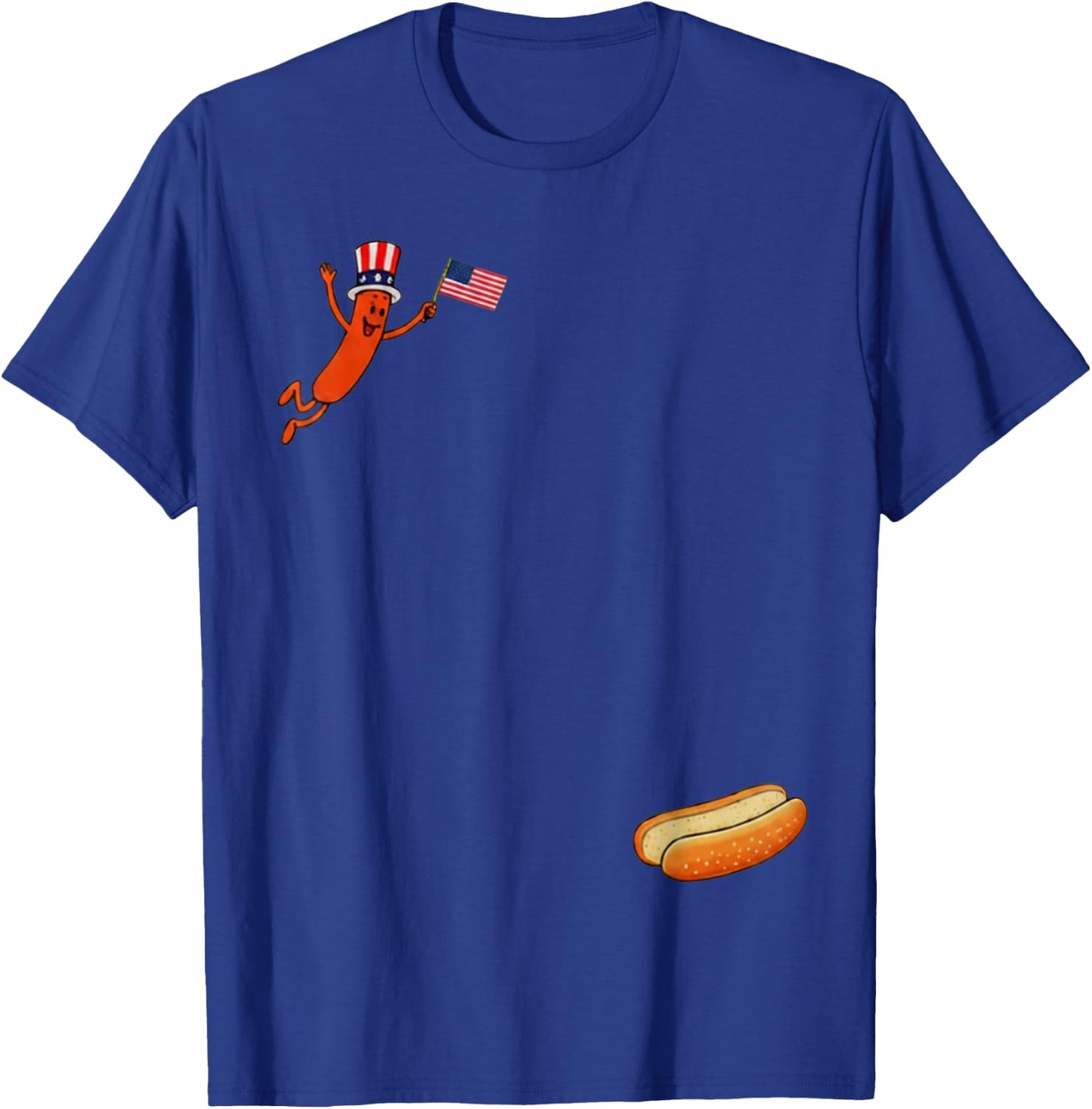 Hotdog Freedom Dive Funny Uncle Sam Hot Dog Jumping Into Bun T-Shirt - T-Shirt | Royal