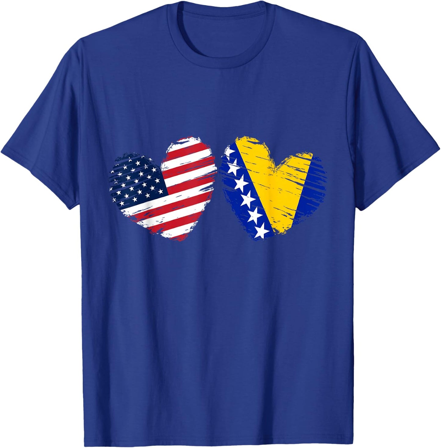 USA Bosnia and Herzegovina Flag Heart Bosnian American T-Shirt - T-Shirt | Royal