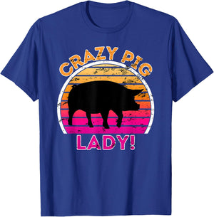 Crazy Pig Lady - Funny Retro Pig T-Shirt - T-Shirt | Royal