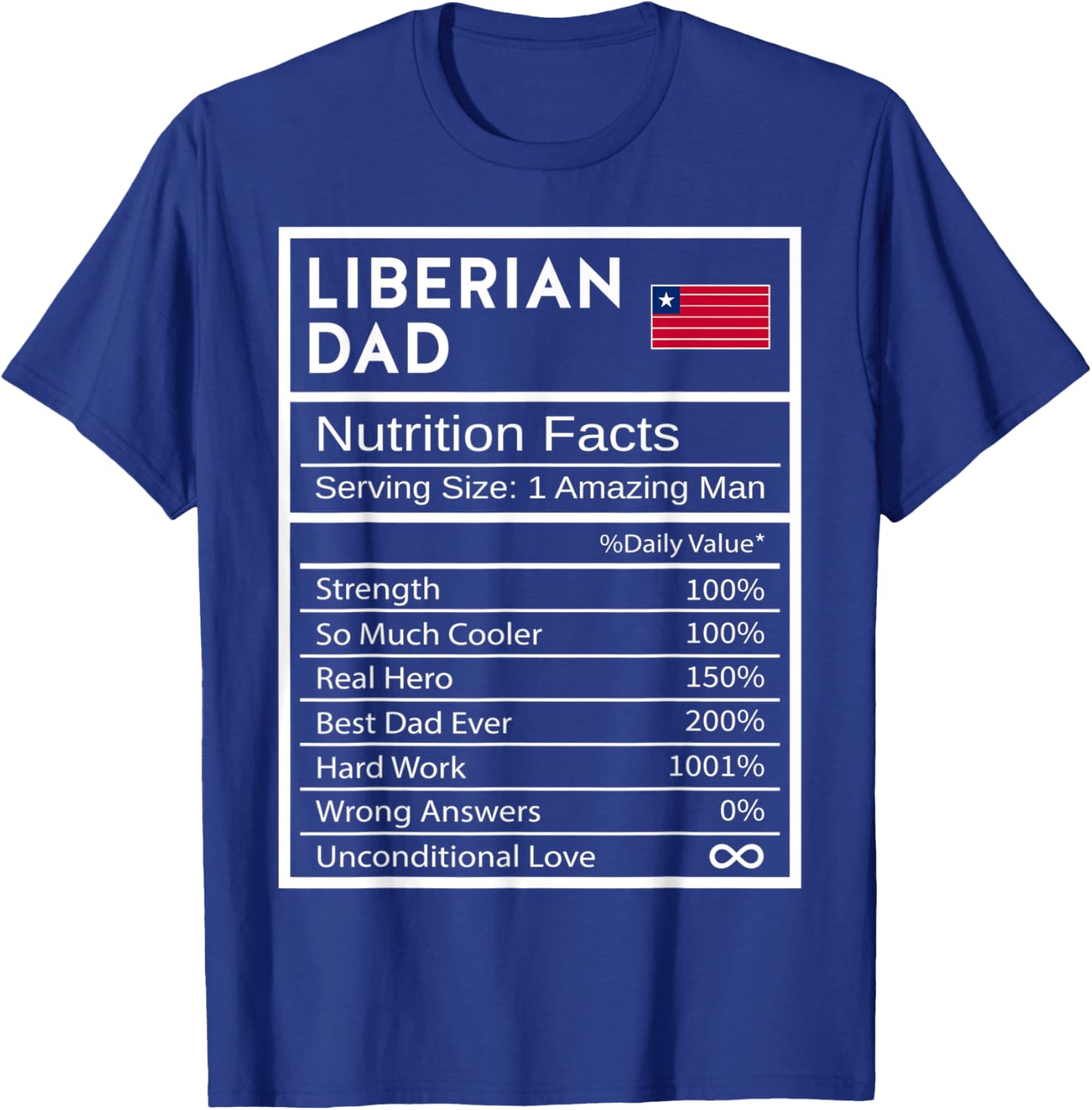 Liberian Dad Nutrition Facts National Pride Father's Day T-Shirt - T-Shirt | Royal