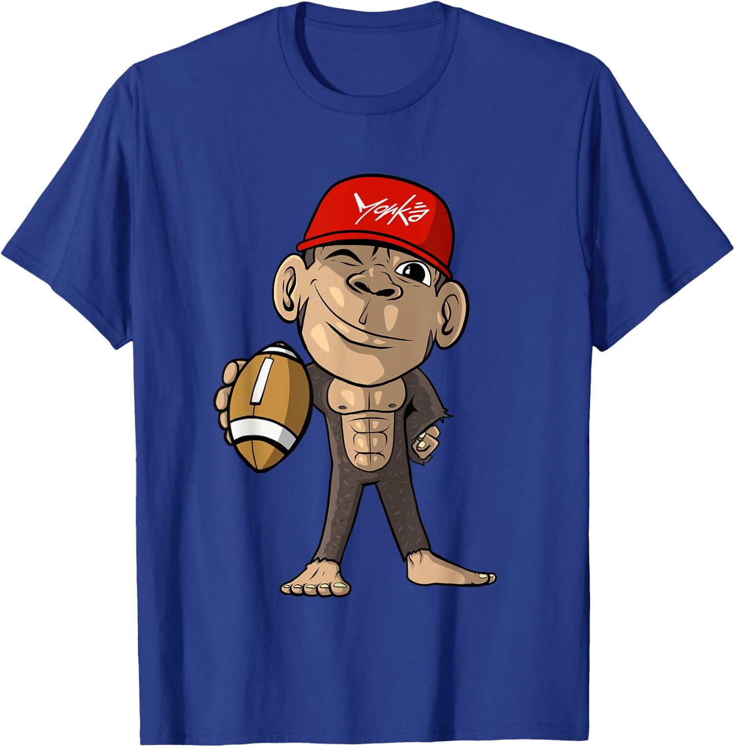 Cute Monkey with Football - American Football T-Shirt - T-Shirt | Royal