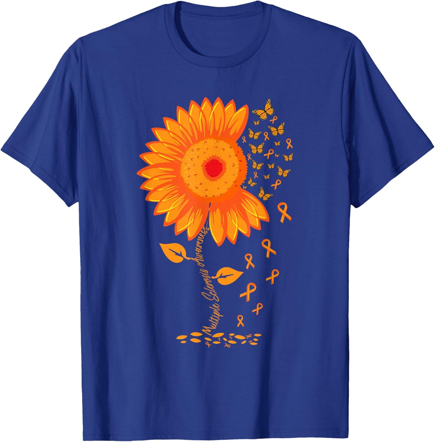 Multiple Sclerosis Awareness Ribbon Flower MS butterfly T-Shirt - T-Shirt | Royal