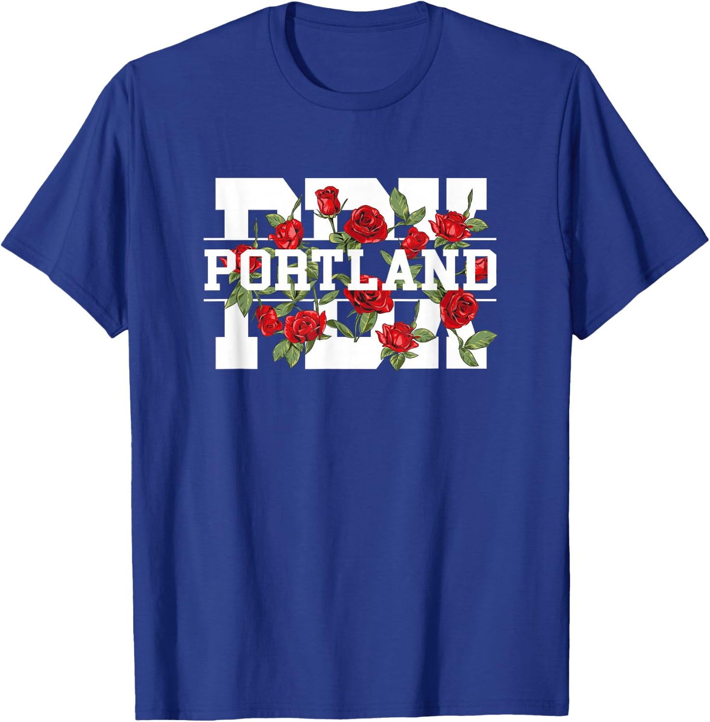 PDX Portland Oregon Typography With Red Roses T-Shirt - T-Shirt | Royal