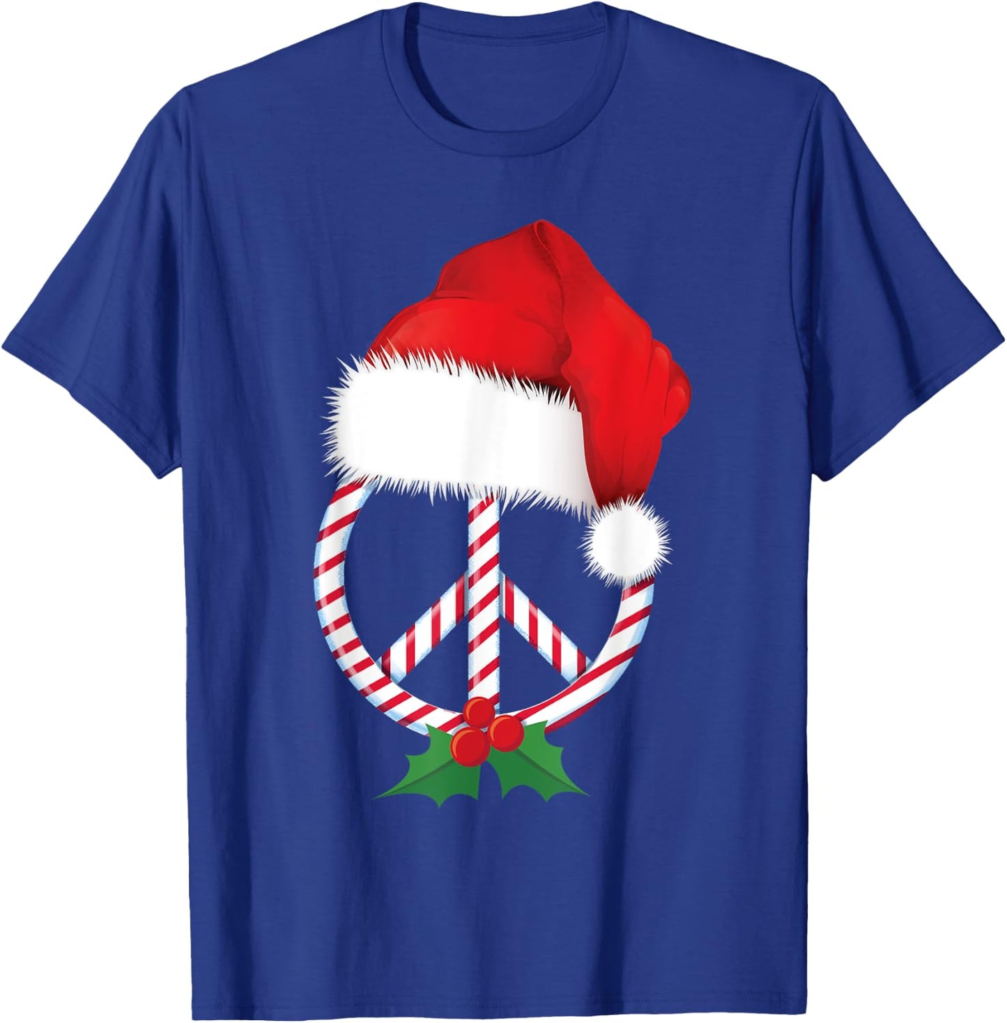Christmas Peace Sign Candy Cane Santa Peace Symbol T-Shirt - T-Shirt | Royal