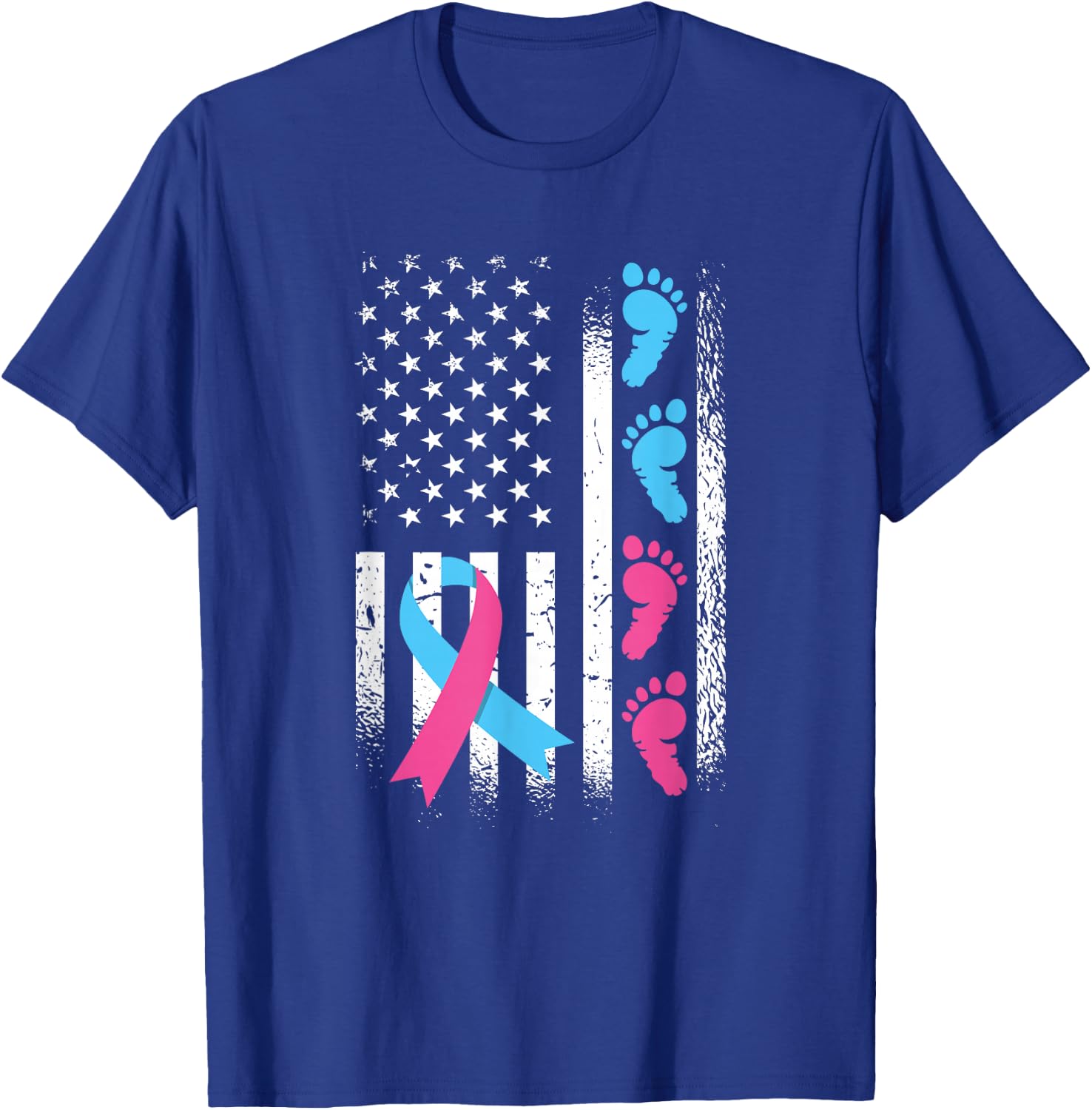 American Flag Pink and Blue Ribbon Pregnancy and Infant Loss T-Shirt - T-Shirt | Royal