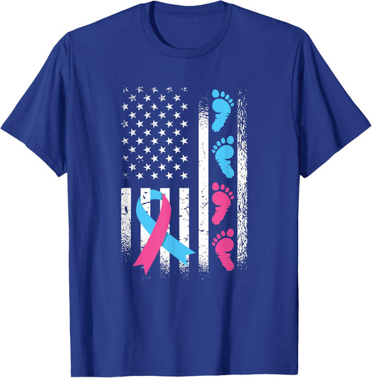 American Flag Pink and Blue Ribbon Pregnancy and Infant Loss T-Shirt - T-Shirt | Royal