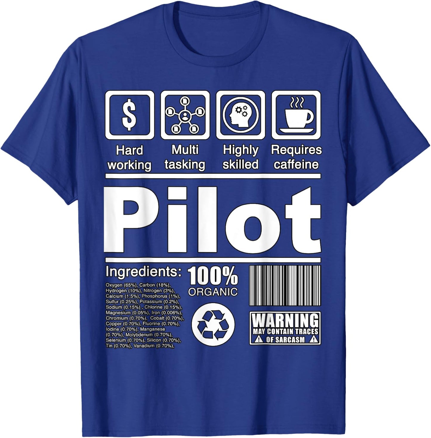 Pilot Funny Nutritional Facts - For Pilots T-Shirt - T-Shirt | Royal