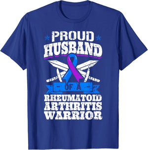 Proud Husband Of A Rheumatoid Arthritis Warrior RA Awareness T-Shirt - T-Shirt | Royal