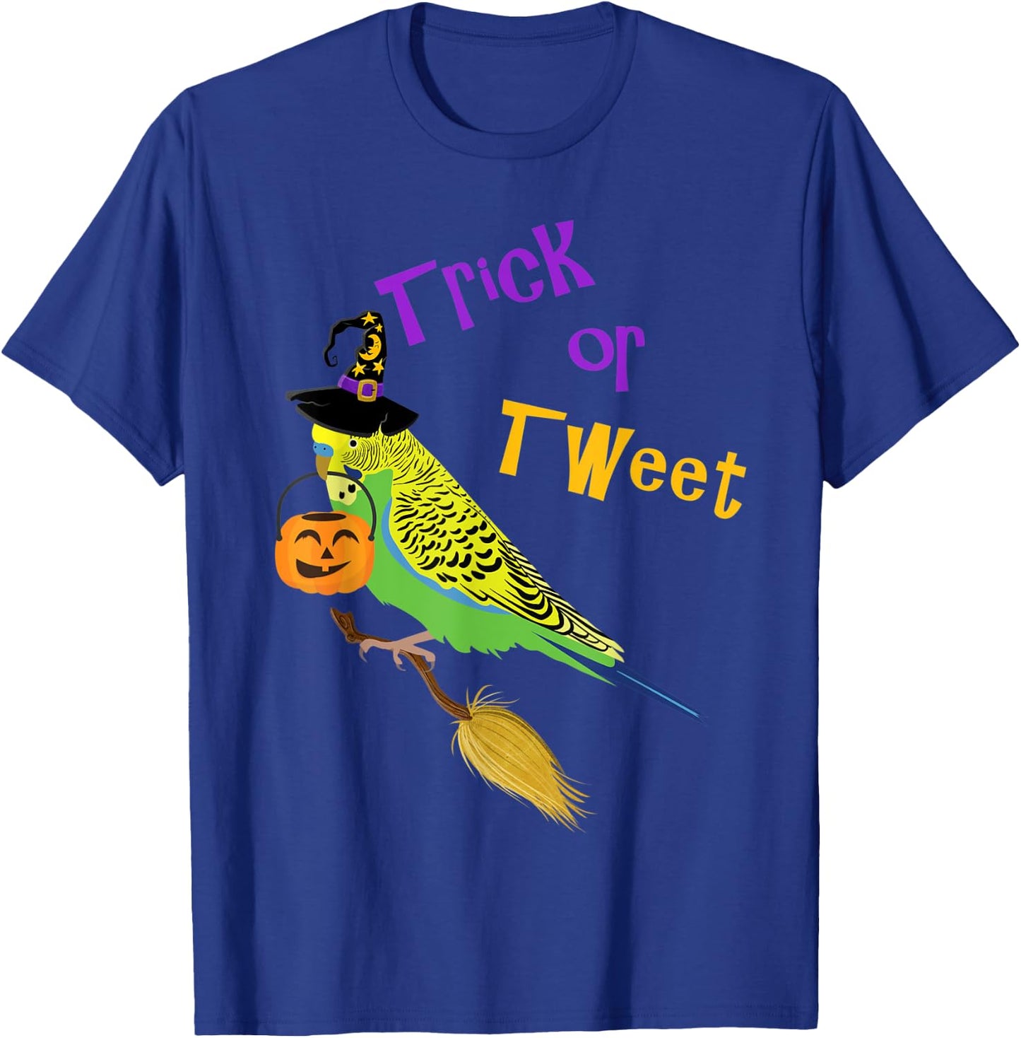 Halloween Trick or Tweet green budgie cute graphic bird T-Shirt - T-Shirt | Royal