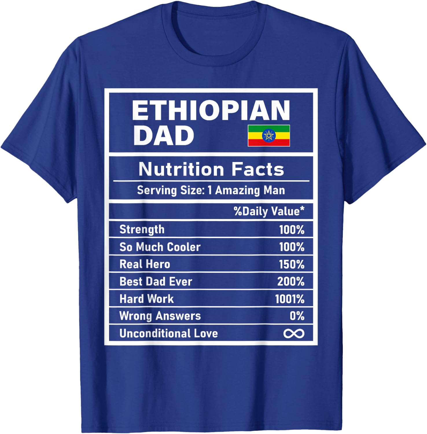 Ethiopian Dad Nutrition Facts Father's Day National Heritage T-Shirt - T-Shirt | Royal