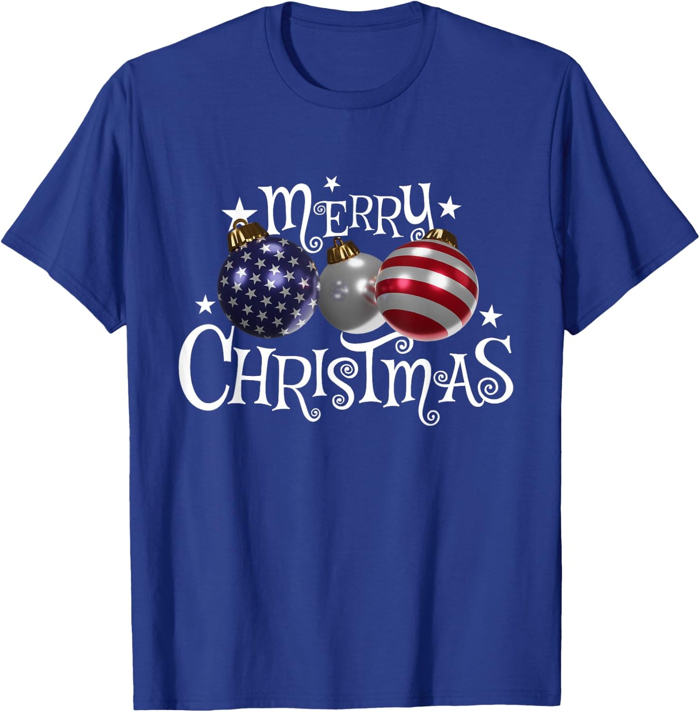 American Flag Merry Christmas Tree Baubles US Patriotic Xmas T-Shirt - T-Shirt | Royal