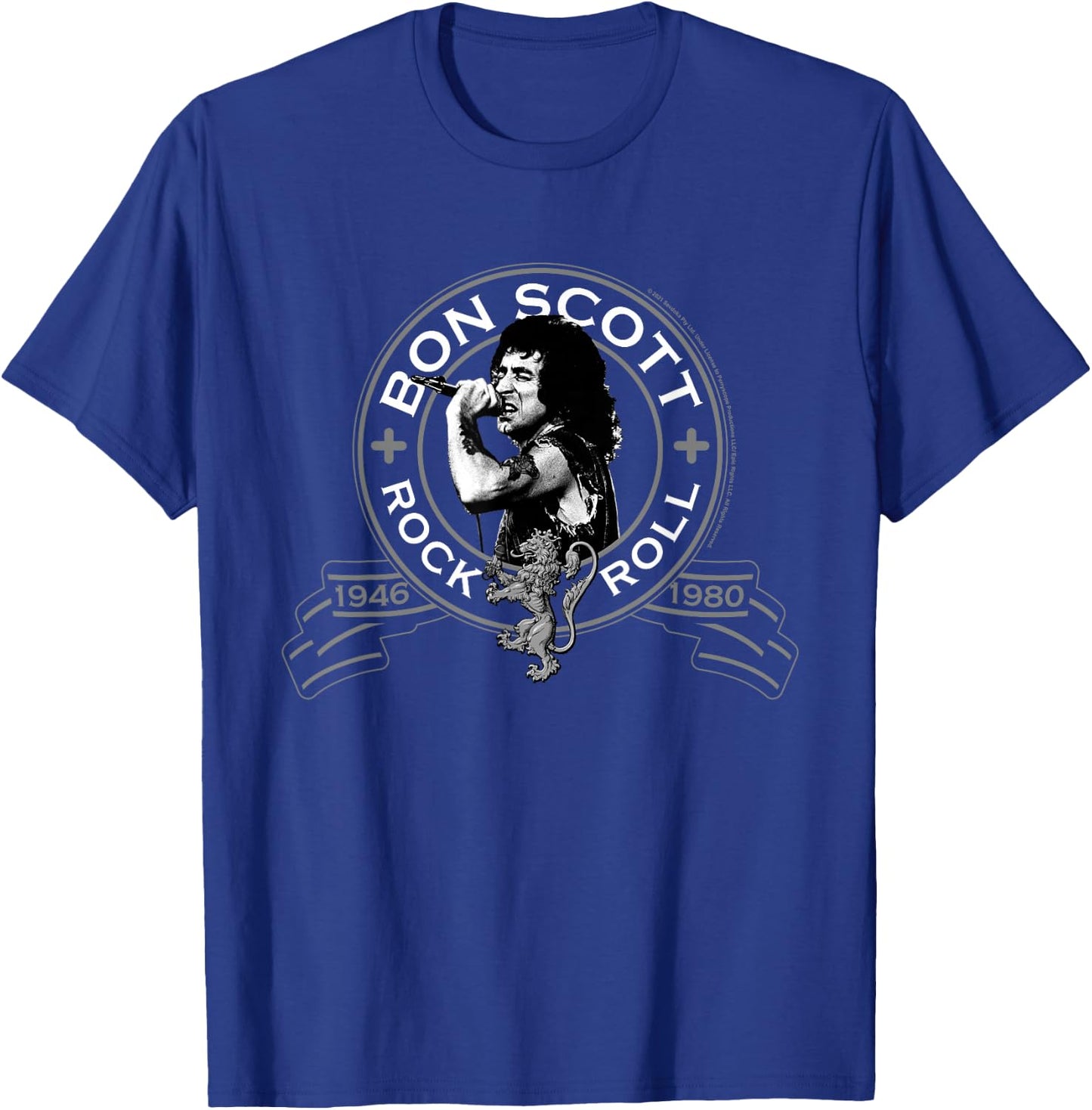Bon Scott Rock n' Roll Lion Shield T-Shirt - T-Shirt | Royal